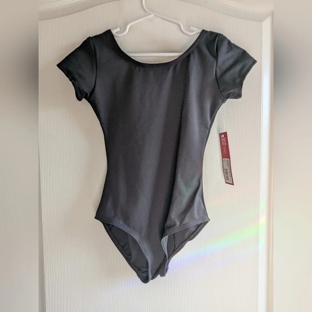 Capezio TB132C Basics Short Sleeve Leotard Black Childs Medium NWT